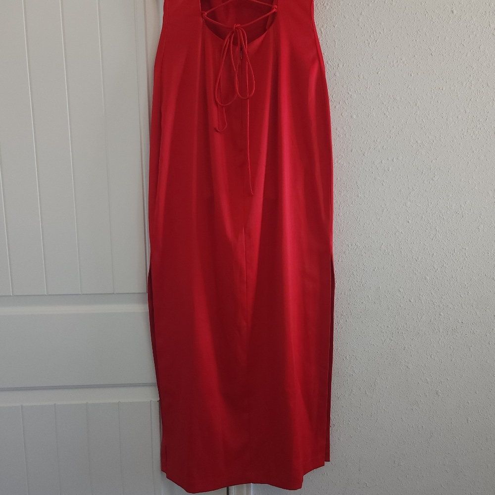Windsor Satin Rhinestone Lace Red Prom Dress Size 7 Juniors - Picture 9 of 10